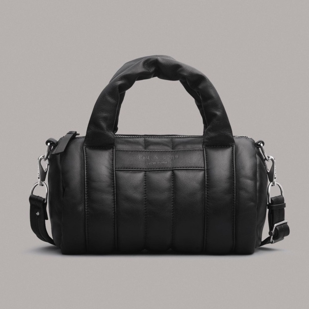 Rag & Bone Cloud Duffle - Padded Leather Mini Duffle Bag, Black Quilted Leather